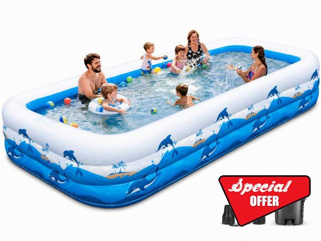 Extra Large Family Inflatable Pool for Adults 130'' x 72'' x 22'' | Thick PVC blow up pool for backyard water play