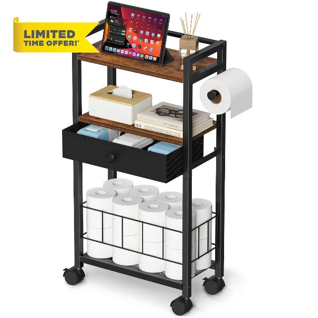 Snughome Freestanding Toilet Paper Holder with Storage Drawer