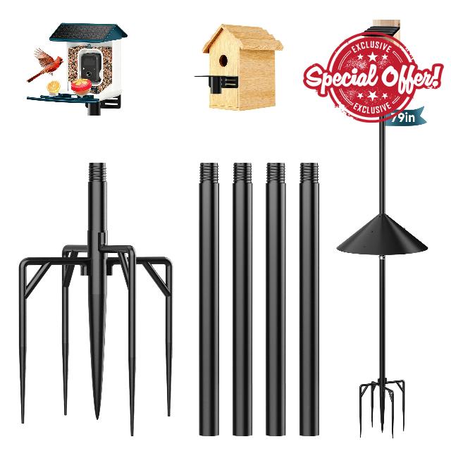 79" Smart Bird Feeder Pole Stand with 19" Proof Squirrel Baffle - Dia 1 Inch Bird House Pole for Camera Birdfeeder
