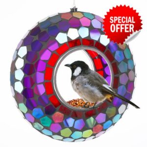 6 Inch Mosaic Glass Fly Through Bird Feeder for Outdoors
