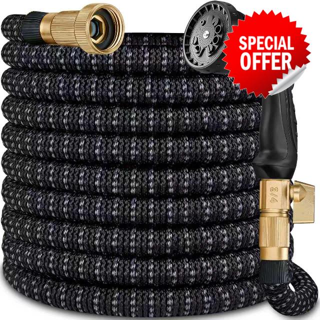 100 ft Expandable Garden Hose - All New 2026 Retractable Water Hose with 3/4" Solid Brass Fittings