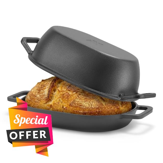 Northriver Casting 12"x8" Oval Cast Iron Dutch Oven for Bread Baking，Pre-Seasoned Combo Cooker with Lid