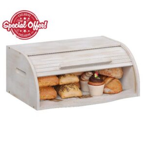 Trironsun Bamboo Roll Top Bread Box for Kitchen Countertop Large Capacity Bread Storage Bin Wooden Bread Storage Organizer Natural Breadbox for Food Storage (Antique white)