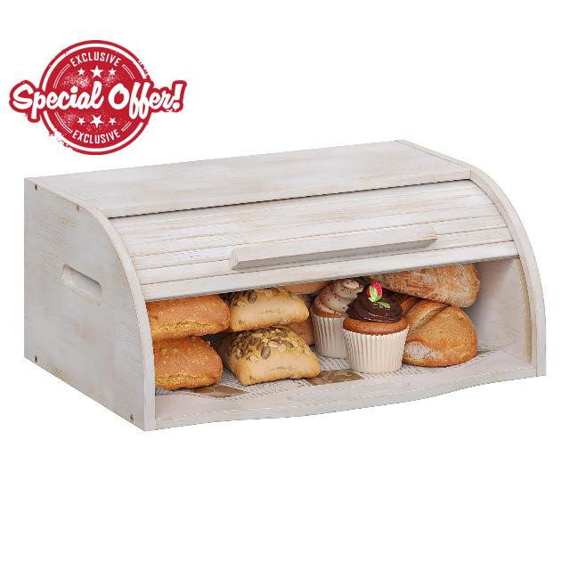 Trironsun Bamboo Roll Top Bread Box for Kitchen Countertop Large Capacity Bread Storage Bin Wooden Bread Storage Organizer Natural Breadbox for Food Storage (Antique white)