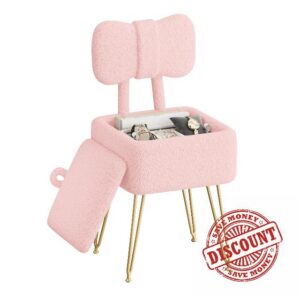 Small Vanity Stool Chair with Storage and Foldable Back