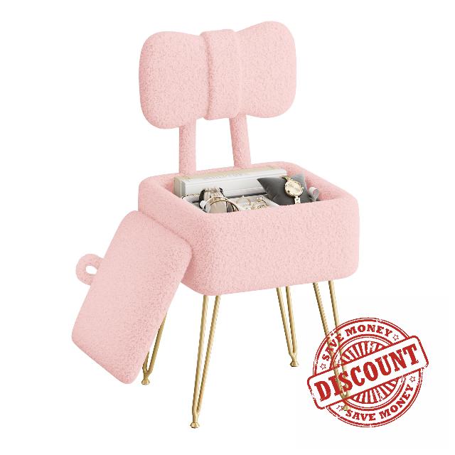 Small Vanity Stool Chair with Storage and Foldable Back