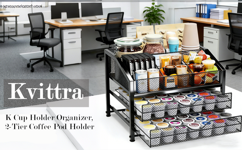 Coffee Pod Holder for K Cups, with 2 Tier Slidng Storage Drawer