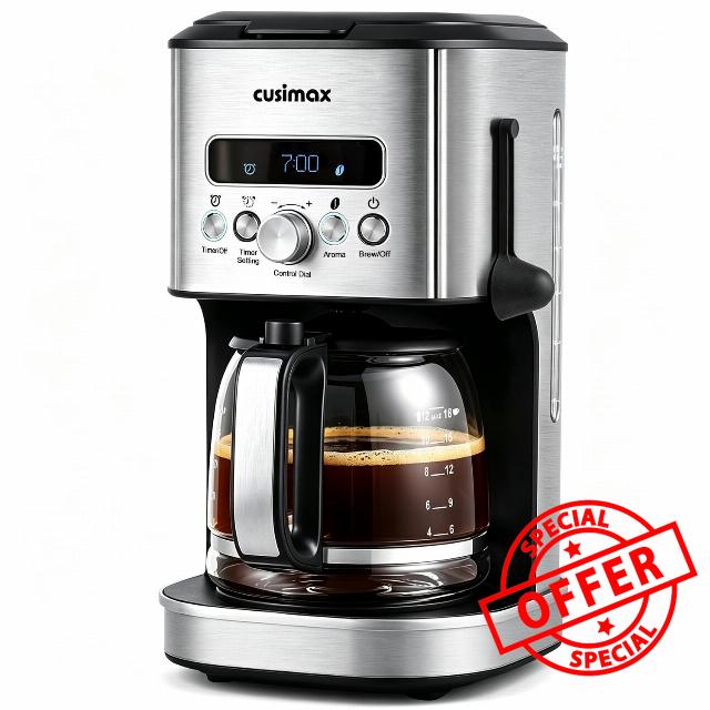 CUSIMAX Drip Coffee Maker 12 Cup Programmable Coffee Machine with 24H Timer