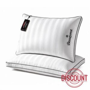 Beautyrest Hotel Collection Luxury Queen Pillows Set of 2                                                          Premium 500 Thread Count Damask Stripe Embroidered Cotton Cover