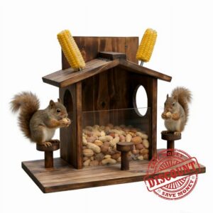 Large Wooden Squirrel Feeder for Outside with Platform | Durable squirrel feeder squirrel house with a spacious table platform and clear window for easy food-level viewing