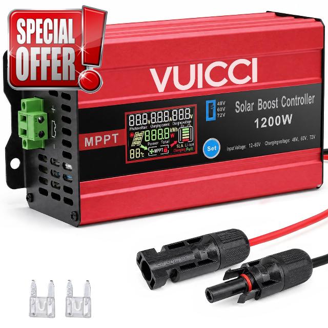 30A Boost MPPT Solar Charge Controller 1200W for 48V60V72V Batteries                                                          12-60V to 48V/60V/72V Step-Up | Solar Panel Regulator for LiFePO4/Lead-Acid/AGM/Gel | RV Golf Cart Off-Grid| 1-Year Warranty