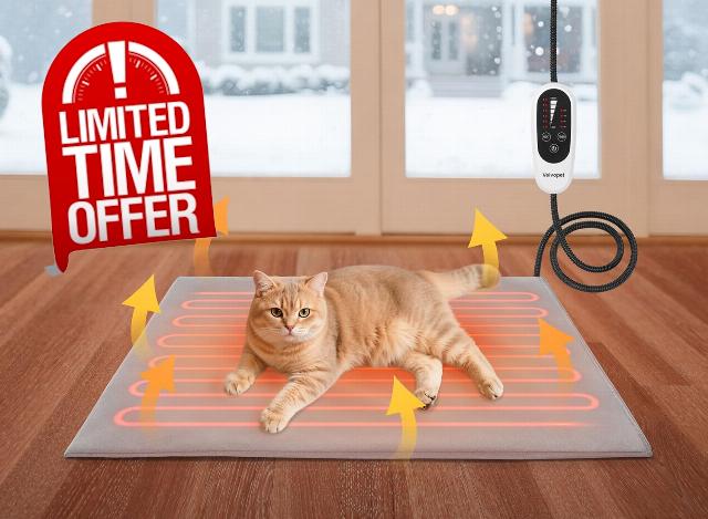 Pet Heating Pad for Cats and Small Dogs – Heated Cat Bed with 4-Level Timer & 6-Level Temperature