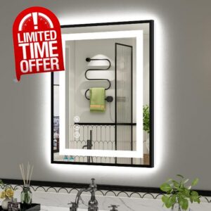 24x32 Inch LED Bathroom Mirror with Black Frame