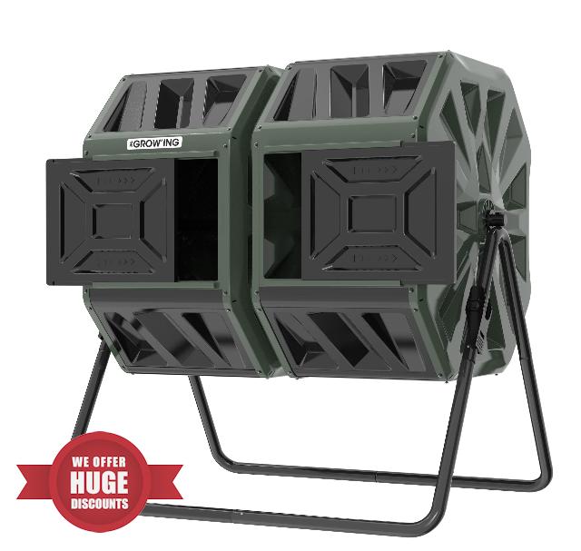 THE Growing 53 Gallon Large Outdoor Compost Bin Tumbler Barrel