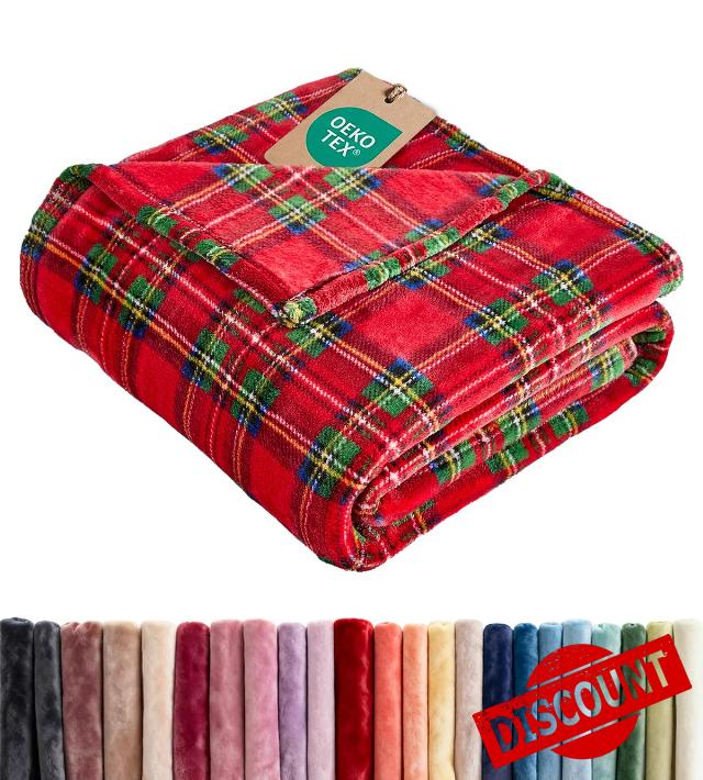 Christmas Fleece Blanket Throw Size - Flannel Fleece Throw - Tartan