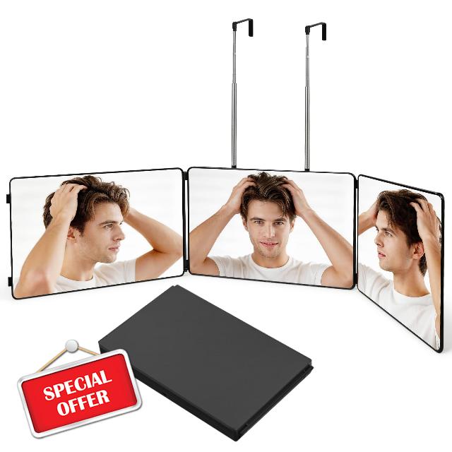 3 Way Mirror for Self Hair Cutting-360° Barber Self Cut Trifold Mirror to See Back of Head