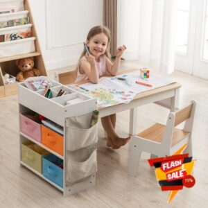 Kids Art Table and Chair Set with 2 Chair & Bins