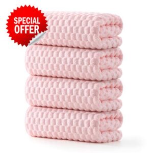 REDKISS 4 Pack Pink Microfiber Bath Towels - Extra Large Waffle Towels Set for Bathroom
