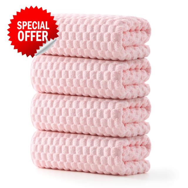 REDKISS 4 Pack Pink Microfiber Bath Towels - Extra Large Waffle Towels Set for Bathroom