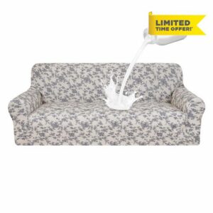 ALIECOM 100% Waterproof Extra Large Couch Cover for 3 Cushion Couch Sofa Pet Friendly Sofa Covers Washable for Dogs Stretch Printed Sofa Slipcovers Furniture Protector (Beige & Black