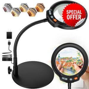 30X 10X Large Magnifying Glass with Light and Stand