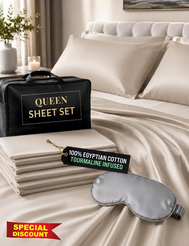 Luxury Tourmaline Infused 100% Egyptian Cotton Queen Size Sheet Set
