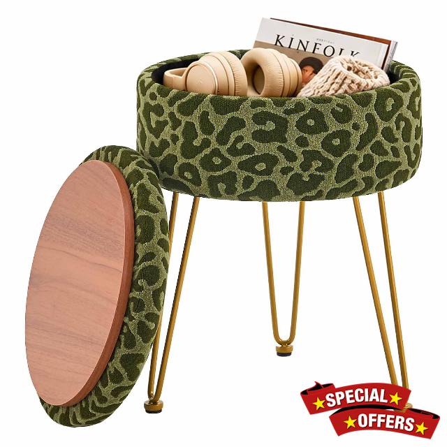 Ottomans Round Ottoman with Storage Footstools Vanity Chair                                                          Coffee Table Ottoman for Living Room (Soft Green)