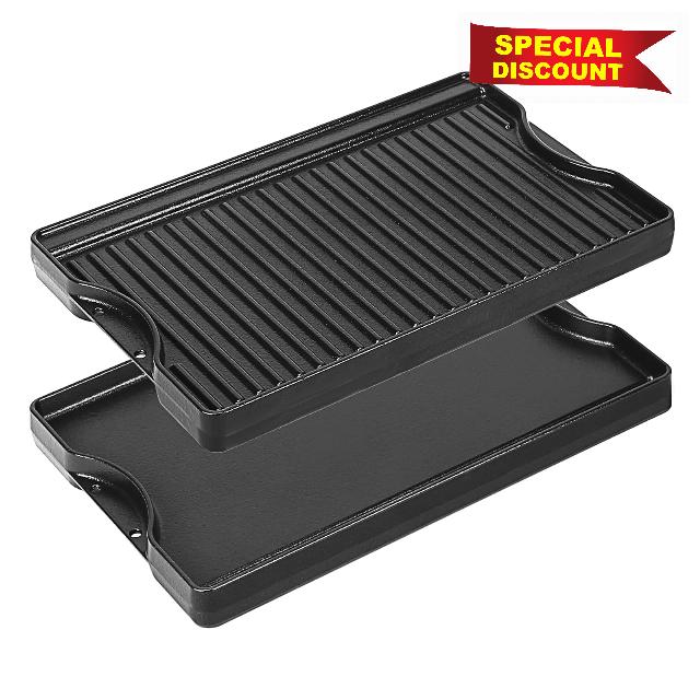 Utheer Nonstick Reversible Cast Iron Griddle 16.5" x 10.5" | Flat & Ribbed Sides