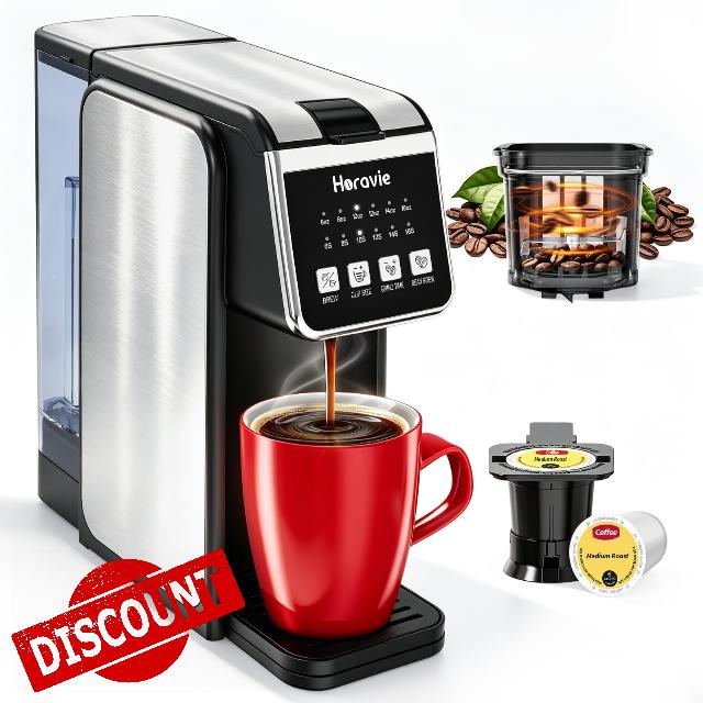 Horavie Single Serve Coffee Maker with Built-in Grinder                                                          6-16oz Single Cup for Whole Beans