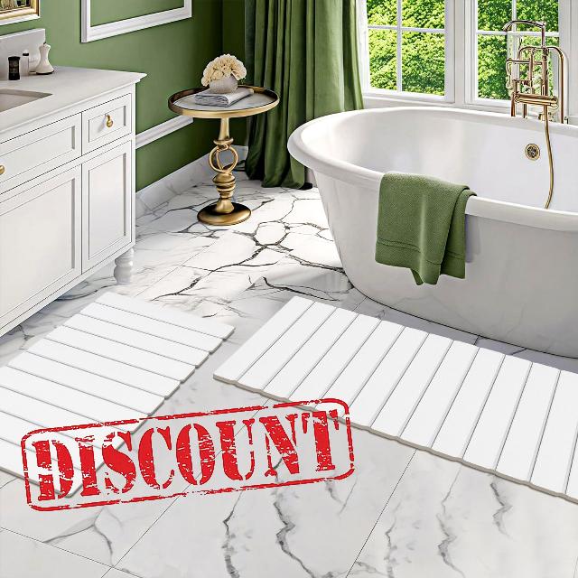 2 Pack Stone Bath Mats Foldable Non-Slip Quick Dry Bathroom Rugs | White Super Absorbent Diatomaceous Earth. Folds Flat for Compact Storage. Easy to Clean. Sandpaper Included for Stain Removal