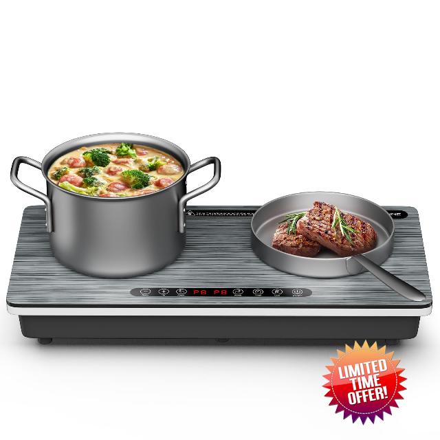 Double Induction Cooktop 1800W with Wood Grain Panel