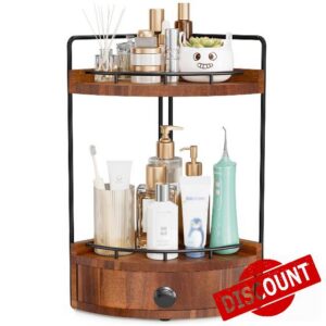 2-Tier Corner Bathroom Counter Organizer with Drawer
