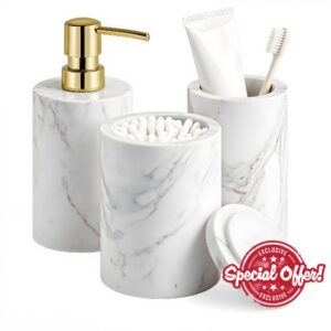 3PCS Natural Marble Bathroom Accessories Set for Home Decor                                                          Marble Bathroom Set Includes Soap Dispenser