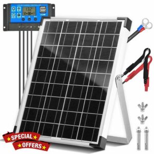 12V Solar Battery Charger 20W Solar Panel Kit | with 10A PWM Charge Controller + Adjustable Mount Bracket for Car