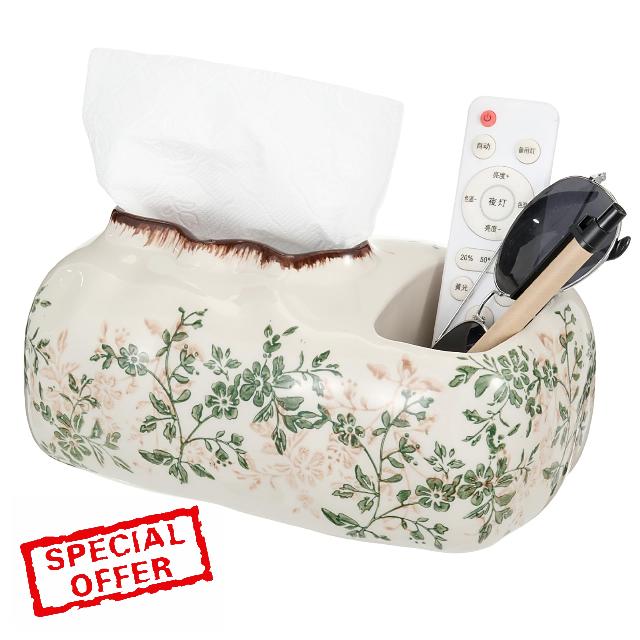 Vintage Floral Ceramic Tissue Box Cover Chinoiserie Decorative Tissue Holder Retro Rustic Farmhouse Napkin Facial Paper Organizer Home Decor for Bathroom Bedroom Living Room Table Desk Office Kitche