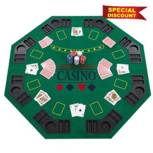 48 Inch Octagon Folding Poker Table Top with Cup Holders & Chip Trays | Portable 4-Fold Card Tabletop for Home Game Nights
