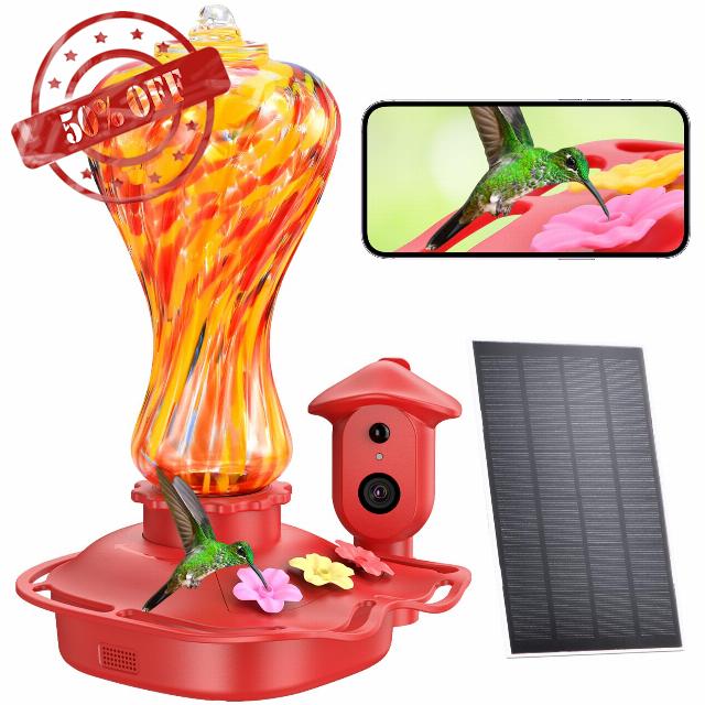Smart Glass Hummingbird Feeder with Camera