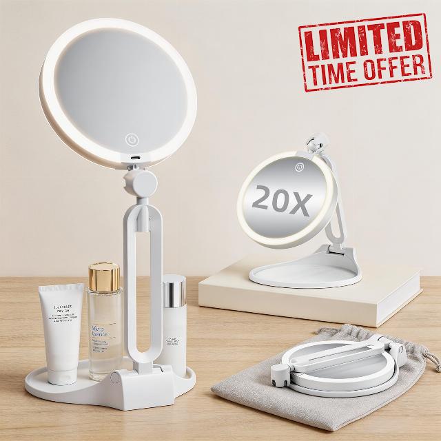 Travel Mirror with Light Makeup 1X/20X Magnifying Lighted Mirrors                                                          Portable Mirror With Magnification