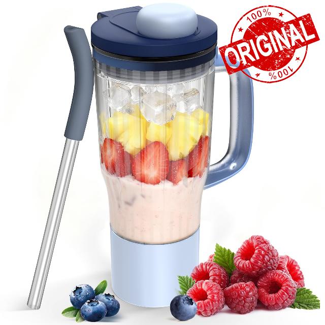 26oz Travel Tumbler Replacement for Ninja BlendBOSS Blender (Blue) | Portable Smoothie Cup with Leakproof Lid & Detachable Straw