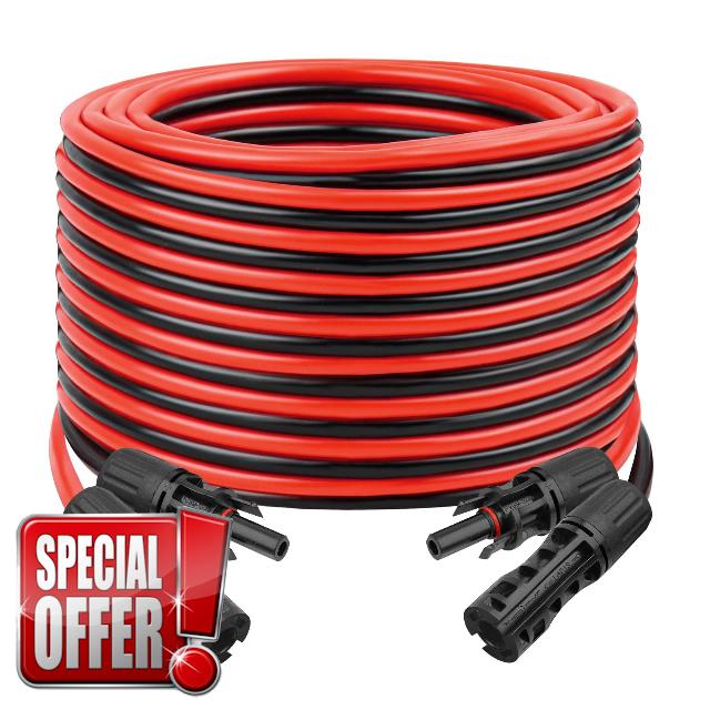 Solar Extension Panel Cable - 8AWG 40FT Tinned Copper Red & Black Parallel 8 Gauge PV Wire with Solar Connectors Weatherproof Photovoltaic Wire for RV