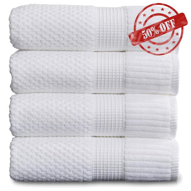 Springtree Home 4 Pack 100% Cotton Bath Towels | White Towels | Oeko‑TEX Standard 100 | Soft & Absorbent