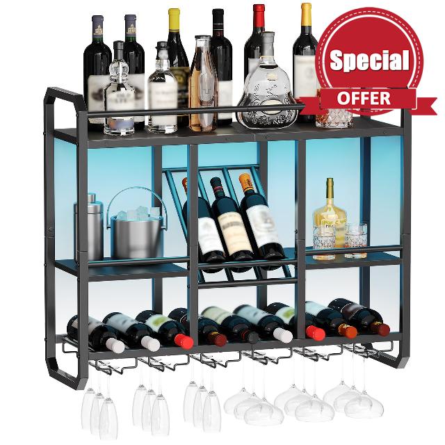 HOOBRO Wall Mounted Wine Rack with LED Light