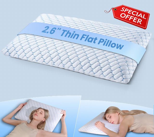 2.6" Ultra Thin Memory Foam Pillow with Cool-to-Touch Cover