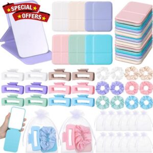 Unittype 48 Pcs Teen Girls Party Favor Gift Set - Foldable Compact Mirrors Hair Claw Clips Scrunchies Organza Bags for Women Spa Sleepover Birthday Party Back to School Bridesmaid Gift (Macaron)