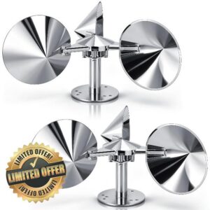 2 Pack Short Reflective Bird Deterrent Spinners with Upgraded Metal Base                                                          360° wind-powered aluminum reflectors for roofs