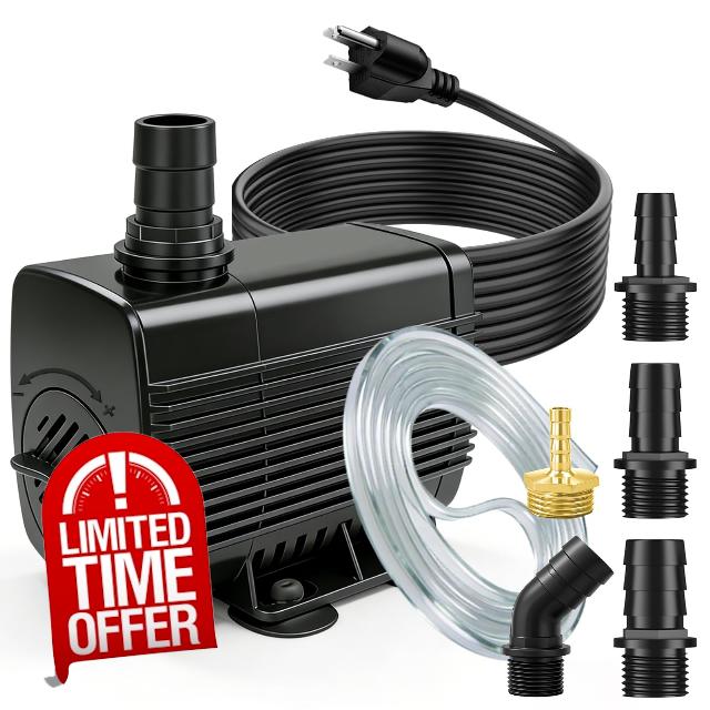 660GPH Submersible Fountain Pump with Tubing 10ft Outdoor Cord for Garden | Overheat Protection