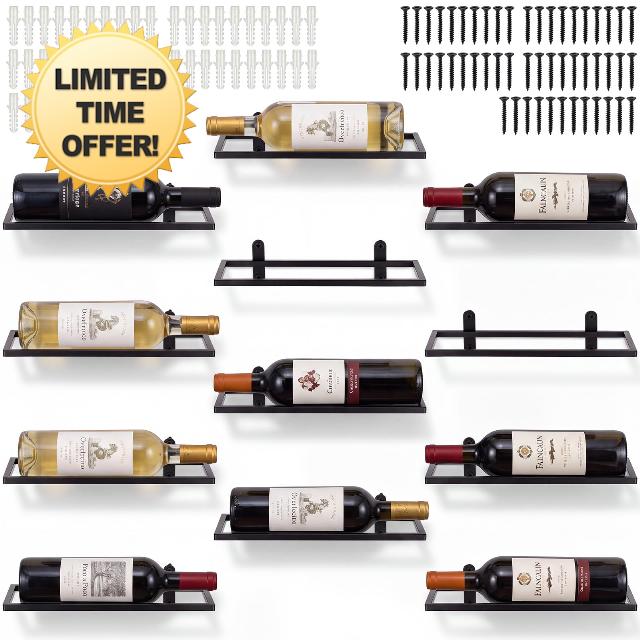 Junkin 12 Pcs Wall Mounted Wine Rack Black Metal Bottle Holder W Screws                                                          Rectangular Frame