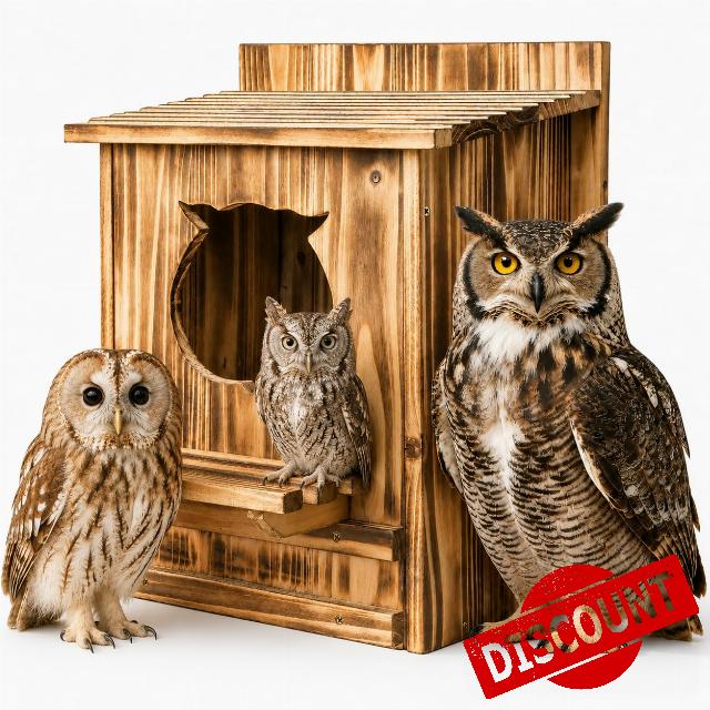 Owl Nesting Box for Outside 14.2×12×7.5 Inch Screech Owl House Bird House                                                          Owl-Shaped Entrance