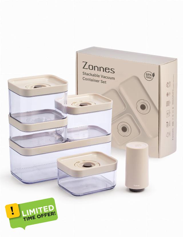 5pcs Vacuum Containers for Food Storage with Compact Vacuum Sealer                                                          x5 Stackable & Leakproof Containers