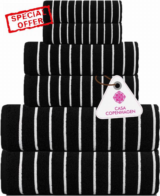 CASA COPENHAGEN Ecstatic 6Pcs 100% Egyptian Cotton Large Designer Towels Set- Jet Black